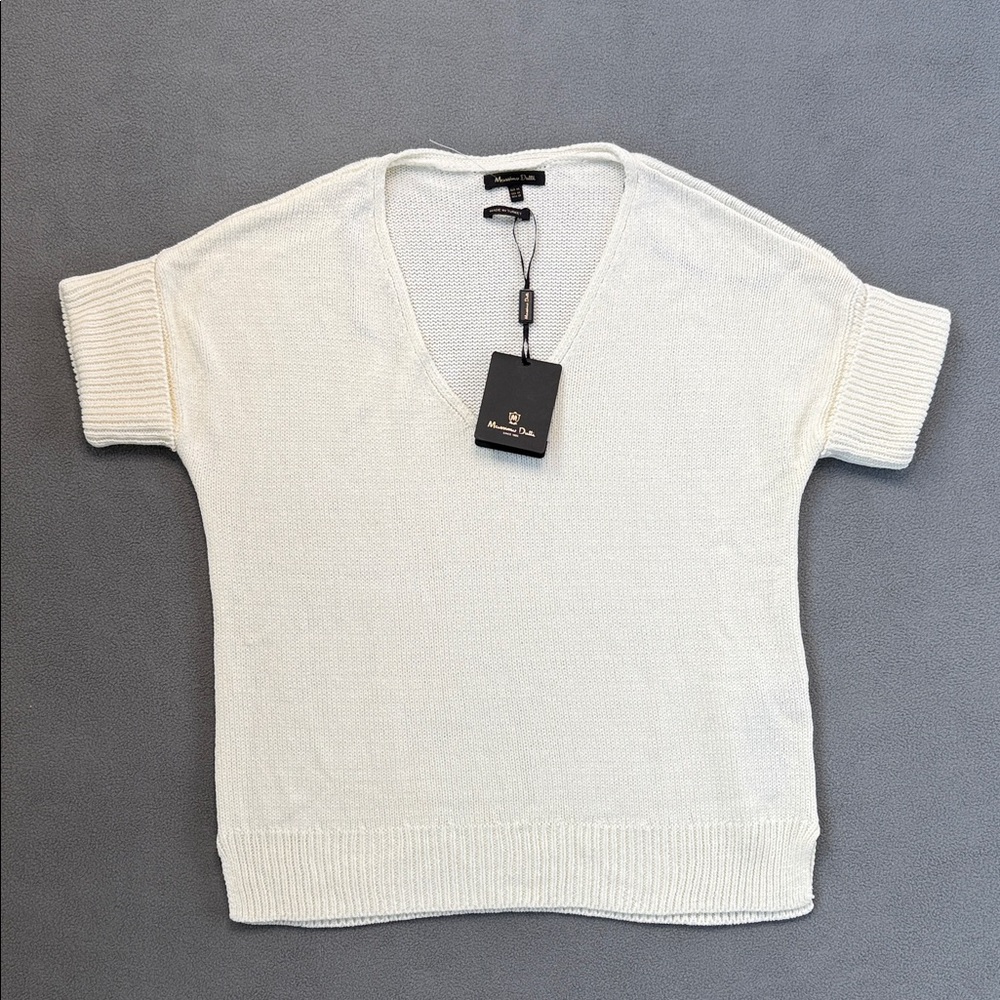 NWT‎ Massimo Dutti Cream Knit Top XS Short Sleeves